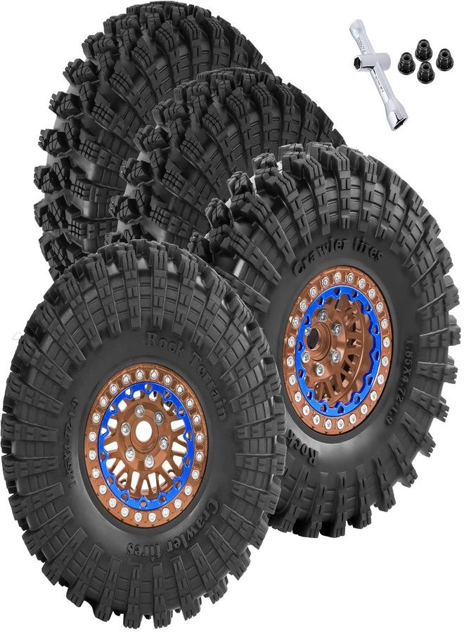 BRCatWPark 4Pcs RC 1.9 Wheel Tires for 1/10 TRX4 TRX6 SCX10 SCX10 II 90046 SCX10 III AXI03007 SCX10 Pro Gen7/8 D90 VS4-10 MST CFX RC Crawler Car,12mm Hex Wheels Rims and Rubber Tires w/Sponge,Brown - Image 1